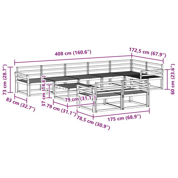 Комплект дивани за открито 9 pcs Бяло 79 x 79 x 37 см