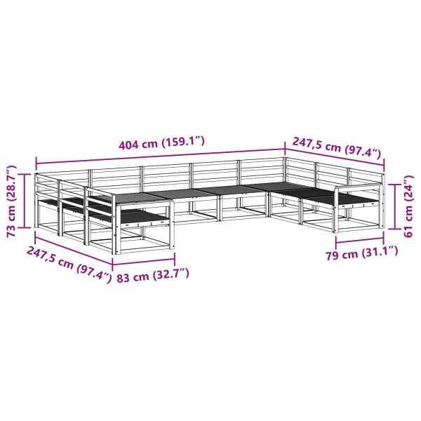 Комплект дивани за открито 9 pcs Бяло 404 x 247,5 x 73 см