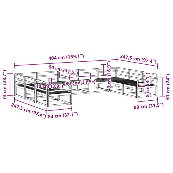 Комплект дивани за открито 9 pcs Бяло 404 x 247,5 x 73 см