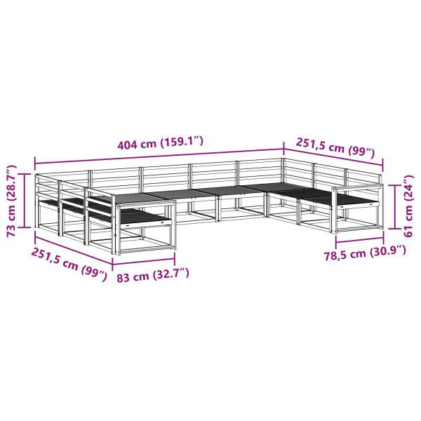 Комплект дивани за открито 9 pcs Бяло 404 x 251,5 x 73 см