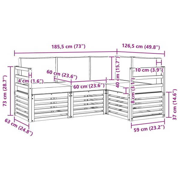 Комплекти дивани 4 pcs Бяло и светлосиво 185,5 x 126,5 x 73 см