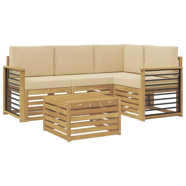 Комплект дивани за открито 5 pcs Бяло и Бежово 59 x 59 x 37 см