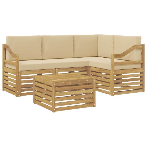 Комплект дивани за открито 5 pcs Бяло и Бежово 59 x 59 x 37 см