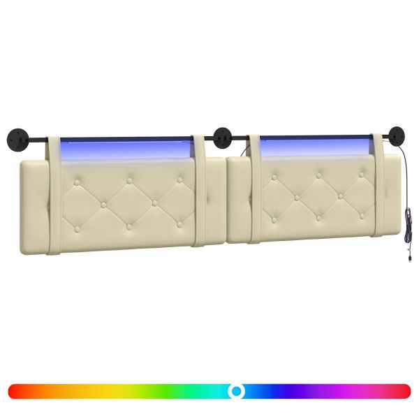 Табла за легло висяща С LED осветление Кремаво Изкуствена