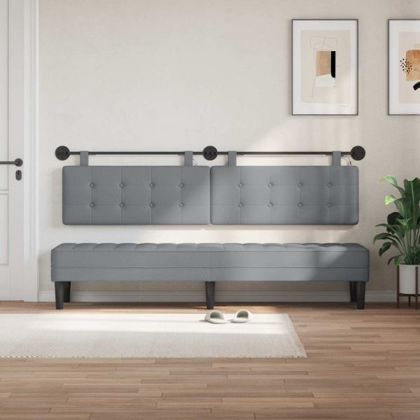 Табла за легло висяща С LED осветление Светлосиво Текстил