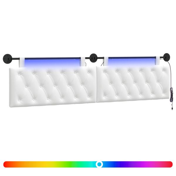 Табла за легло висяща С LED осветление Бяло Текстил