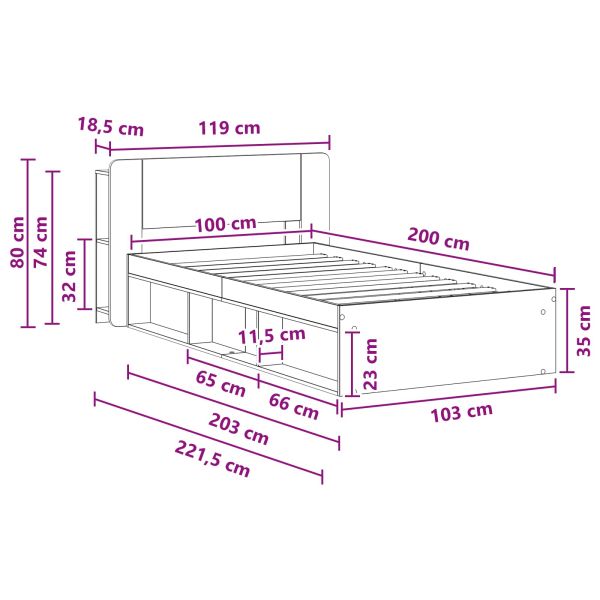 Леглово рамо с хранилище с таблото Сив Сонома 100 x 200 cm