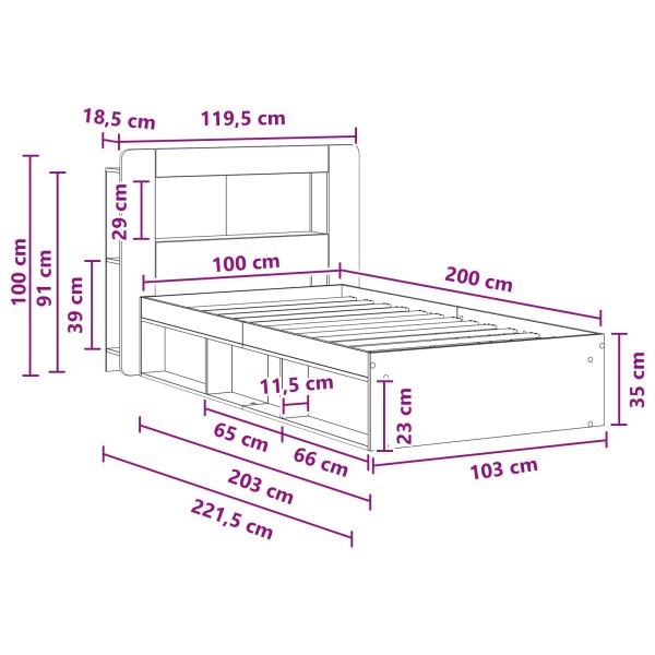 Леглово рамо с хранилище Черно 100 x 200 cm Инженерна дървесина