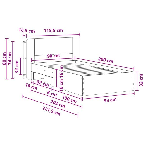 Леглово рамо с хранилище с таблото Дъб артизан 90 x 200 cm