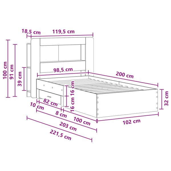 Леглово рамо с хранилище с таблото Старо дърво 100 x 200 cm