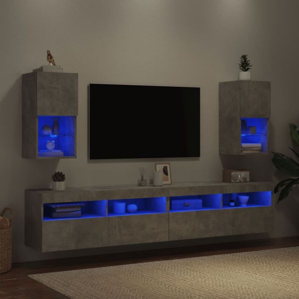 ТВ шкафове с LED осветление 2 бр бетонно сиви 30,5x30x60 см