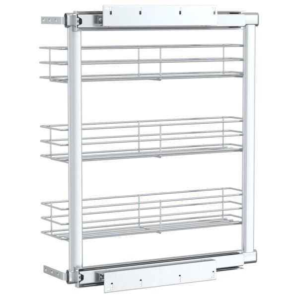 Издърпваща се кошница за кухня 3 нива сребриста 47x15,5x55,5 см