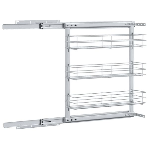 Издърпваща се кошница за кухня 3 нива сребриста 47x15,5x55,5 см