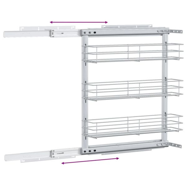 Издърпваща се кошница за кухня 3 нива сребриста 47x15,5x55,5 см