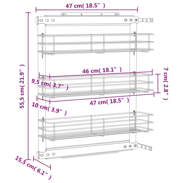 Издърпваща се кошница за кухня 3 нива сребриста 47x15,5x55,5 см