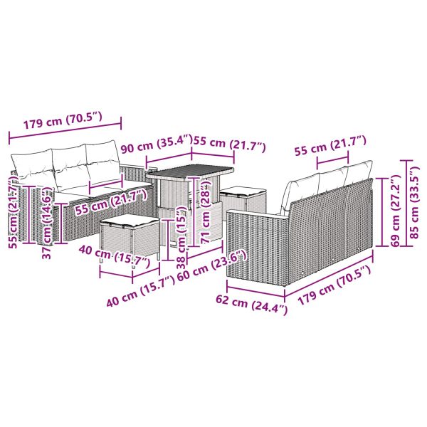 Градински Софа Комплект 9 pcs Черно полиратан