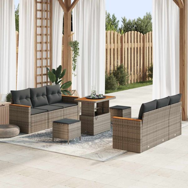 Градински Софа Комплект 9 pcs Сив полиратан