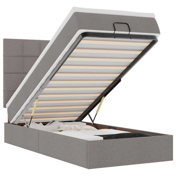 Османска легло с матрак и LED, таупе, 90x190 см, плат
