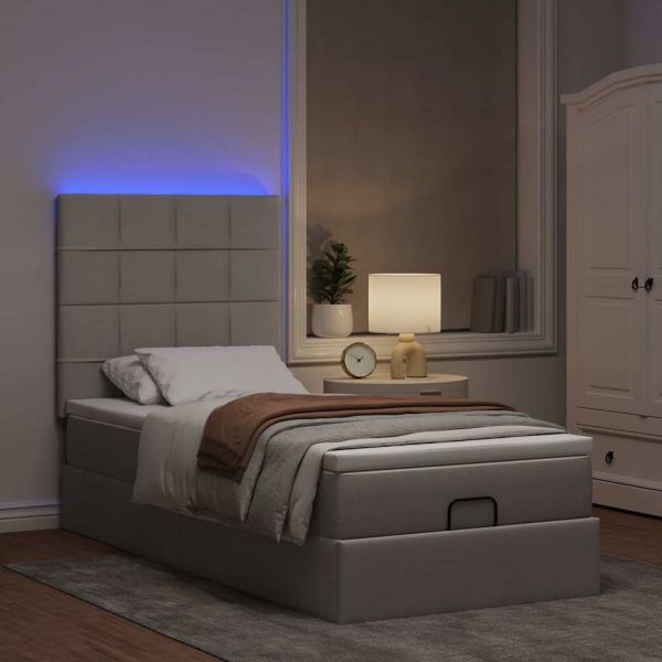 Османска легло с матрак и LED, таупе, 90x190 см, плат