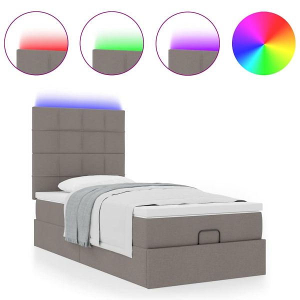 Османска легло с матрак и LED, таупе, 90x190 см, плат