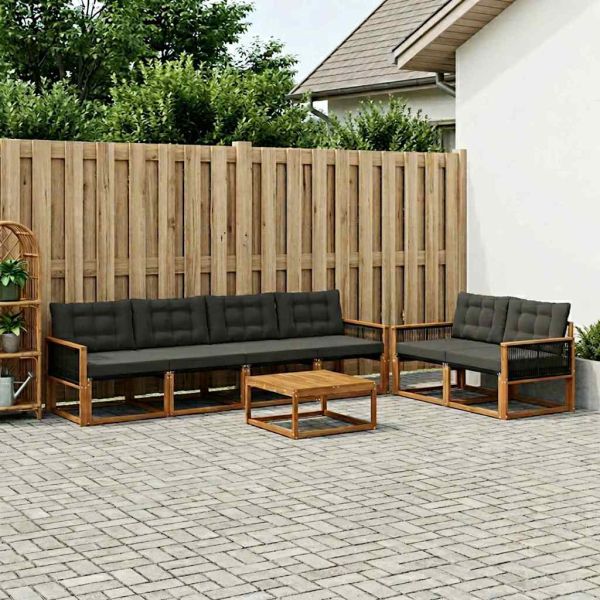 Комплект дивани за открито 7 pcs Естествено и черно