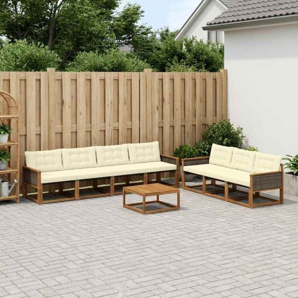 Комплект дивани за открито 8 pcs Натурален и Крема