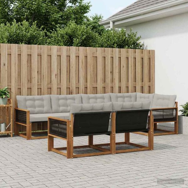 Комплект дивани за открито 7 pcs Натурално и светлосиво