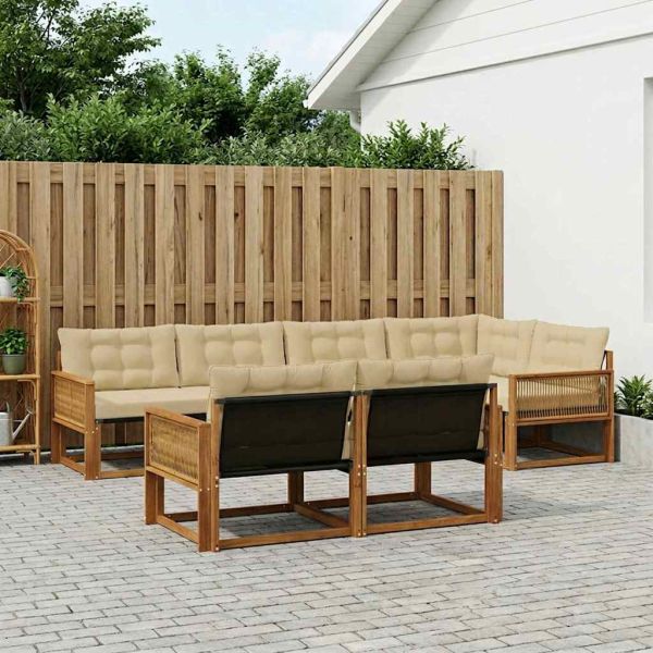 Комплект дивани за открито 7 pcs Натурален и Бежов