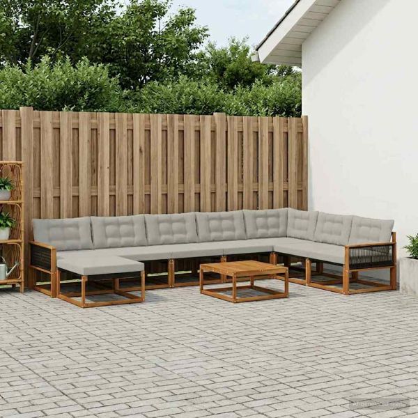 Комплект дивани за открито 9 pcs Натурално и светлосиво