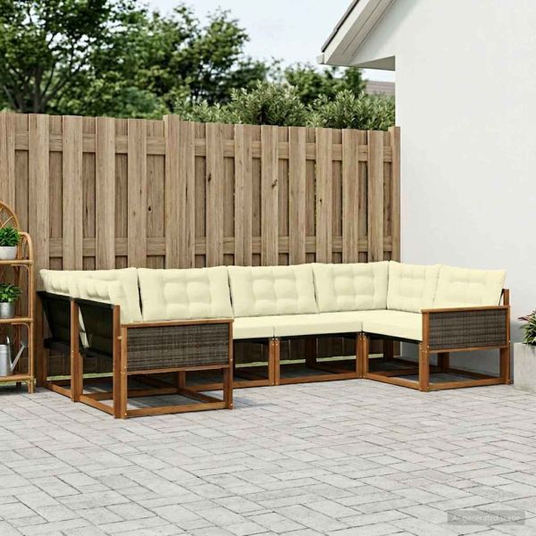 Комплект дивани за открито 6 pcs Натурален и Крема