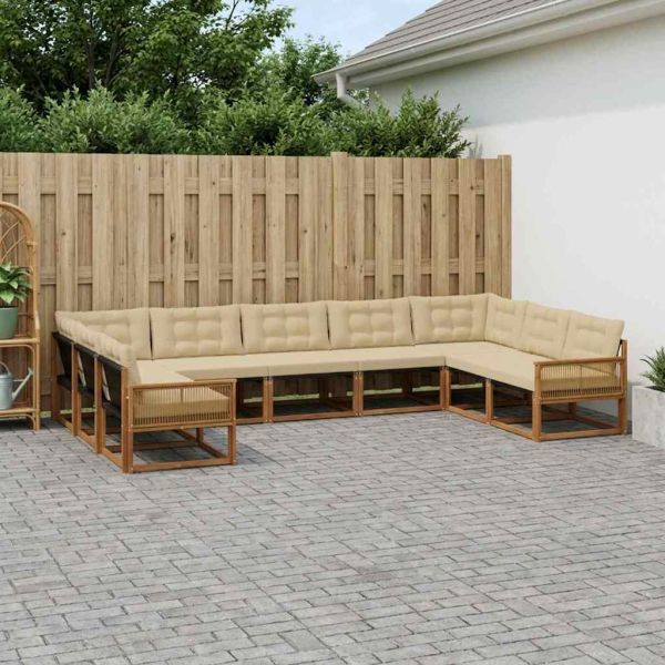 Комплект дивани за открито 9 pcs Натурален и Бежов