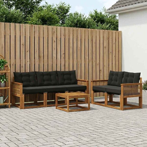 Комплект дивани за открито 6 pcs Естествено и черно