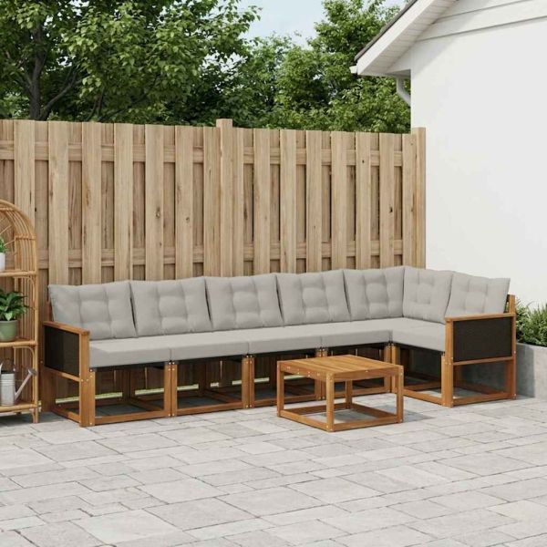Комплект дивани за открито 7 pcs Натурално и светлосиво