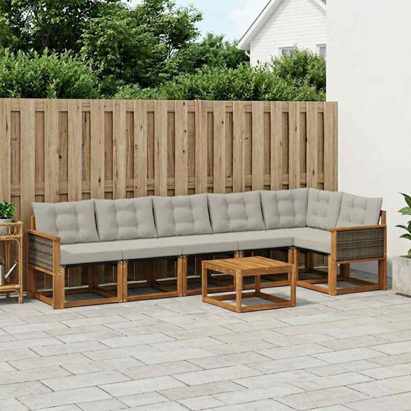 Комплект дивани за открито 7 pcs Натурално и светлосиво
