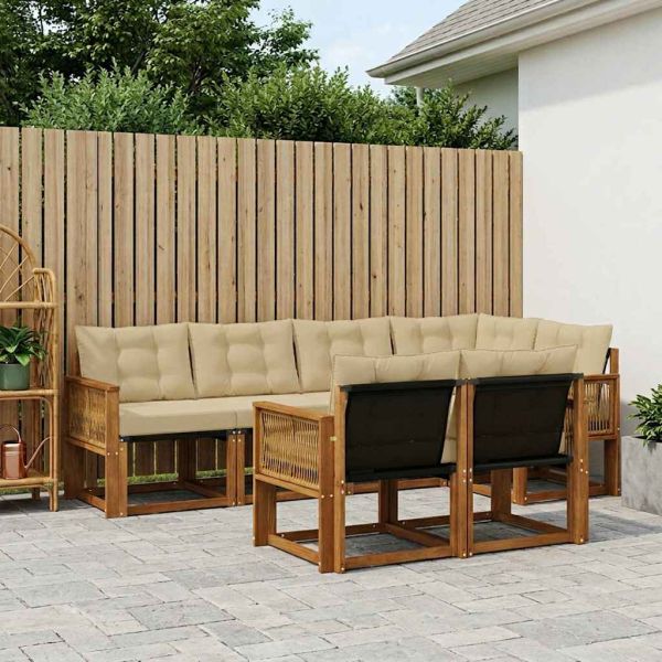 Комплект дивани за открито 7 pcs Натурален и Бежов