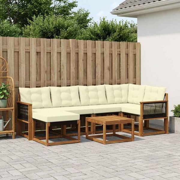 Комплект дивани за открито 7 pcs Натурален и Крема
