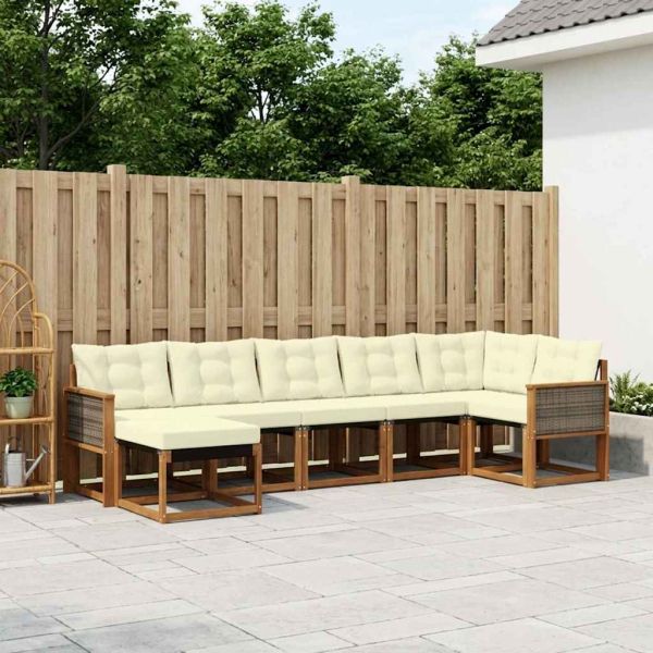 Комплект дивани за открито 7 pcs Натурален и Крема