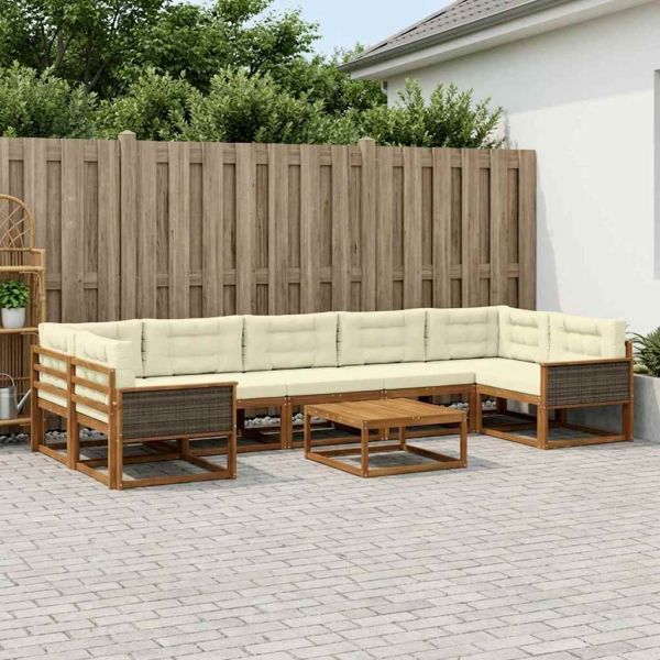 Комплект дивани за открито 8 pcs Натурален и Крема