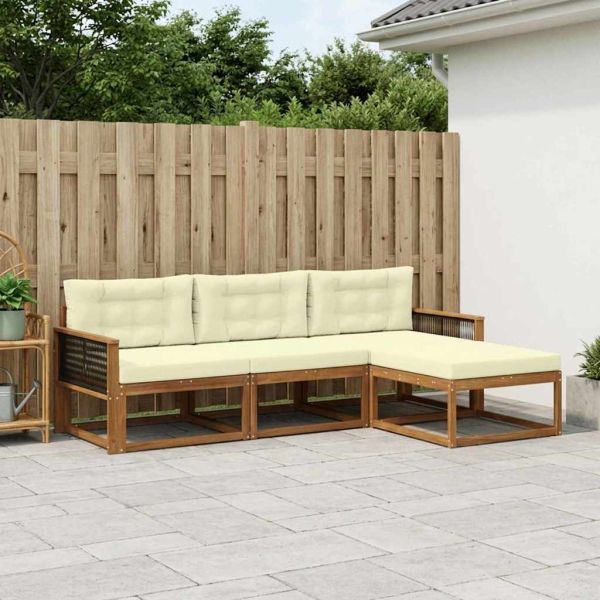 Комплект дивани за открито 4 pcs Натурален и Крема