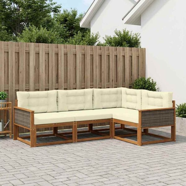 Комплект дивани за открито 4 pcs Натурален и Крема