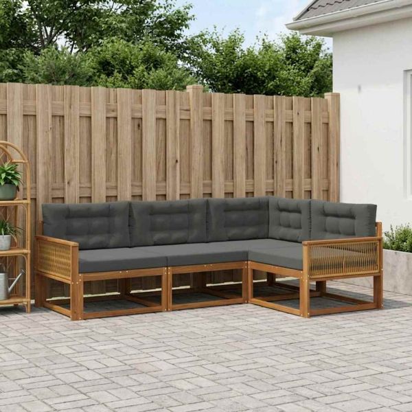 Комплект дивани за открито 4 pcs Натурален и Антрацит