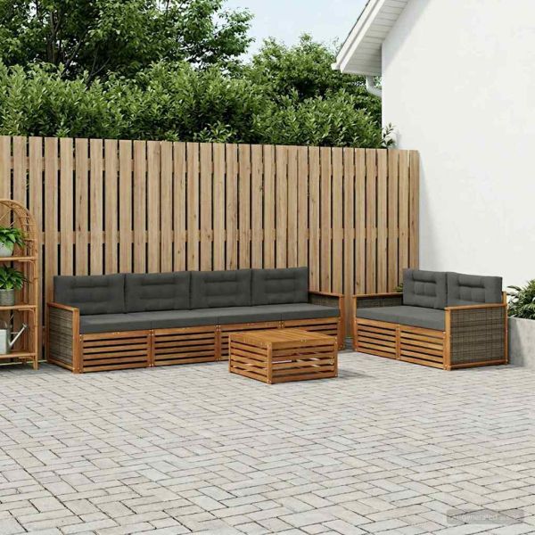 Комплект дивани за открито 7 pcs Натурален и Антрацит