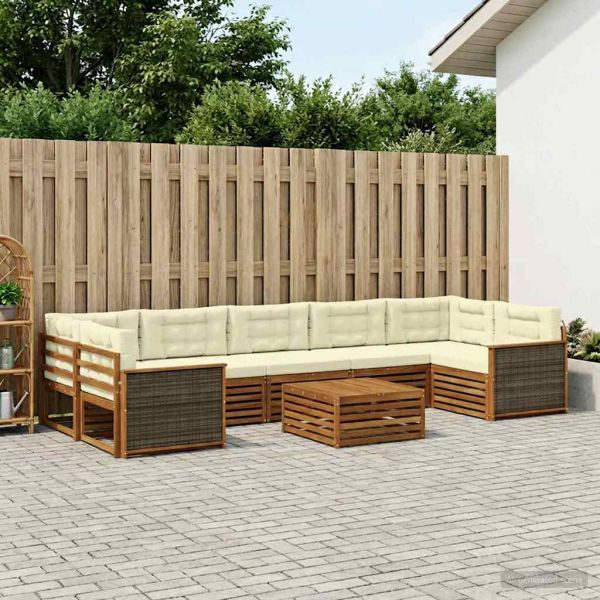 Комплект дивани за открито 8 pcs Натурален и Крема