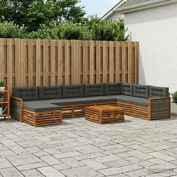 Комплект дивани за открито 9 pcs Натурален и Антрацит