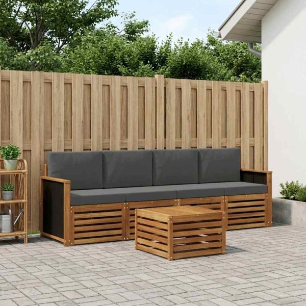 Комплект дивани за открито 5 pcs Натурален и Антрацит