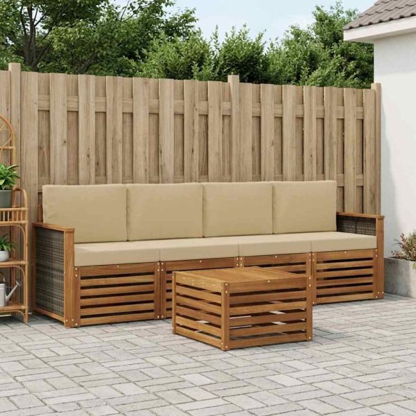 Комплект дивани за открито 5 pcs Натурален и Бежов