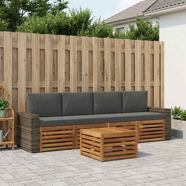 Комплект дивани за открито 5 pcs Натурален и Антрацит