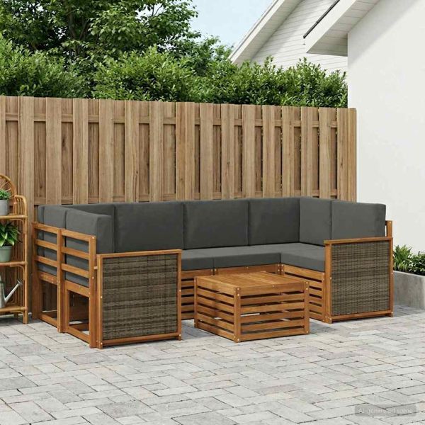 Комплект дивани за открито 7 pcs Натурален и Антрацит
