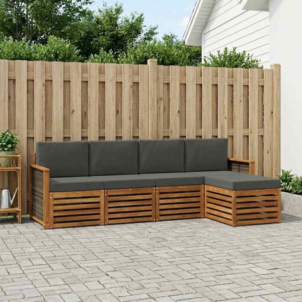 Комплект дивани за открито 5 pcs Натурален и Антрацит
