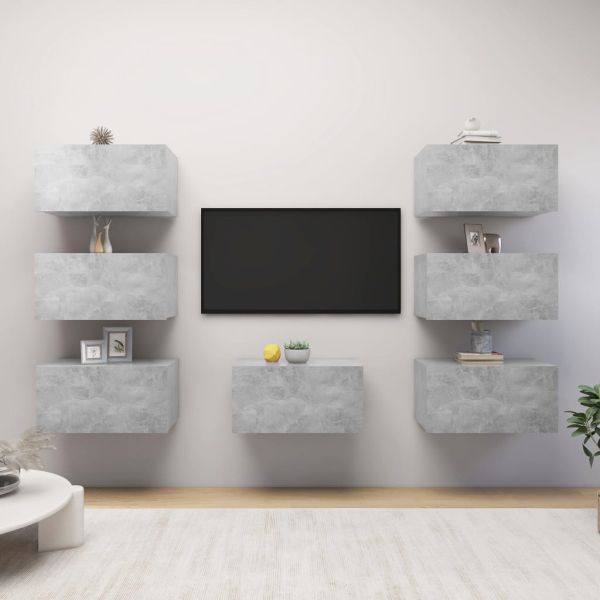 ТВ шкафове, 7 бр, бетонно сиви, 30,5x30x60 см, инженерно дърво